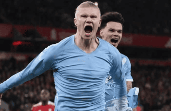 Haaland celebrates his late winner at Anfield
